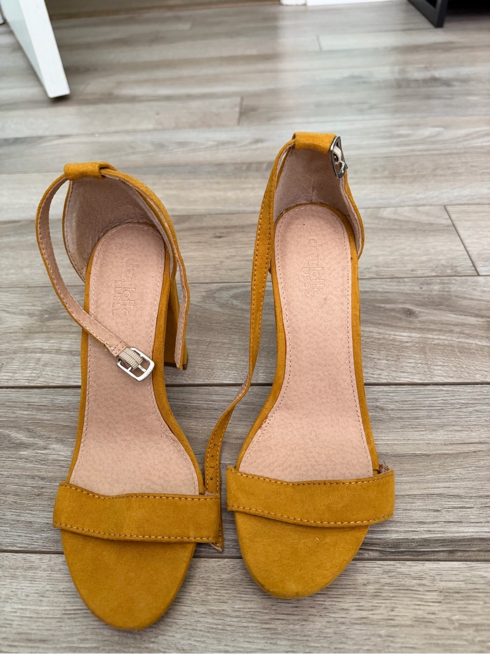 Charlotte Russe Yellow Suede Open-Toe Ankle-Strap Heels